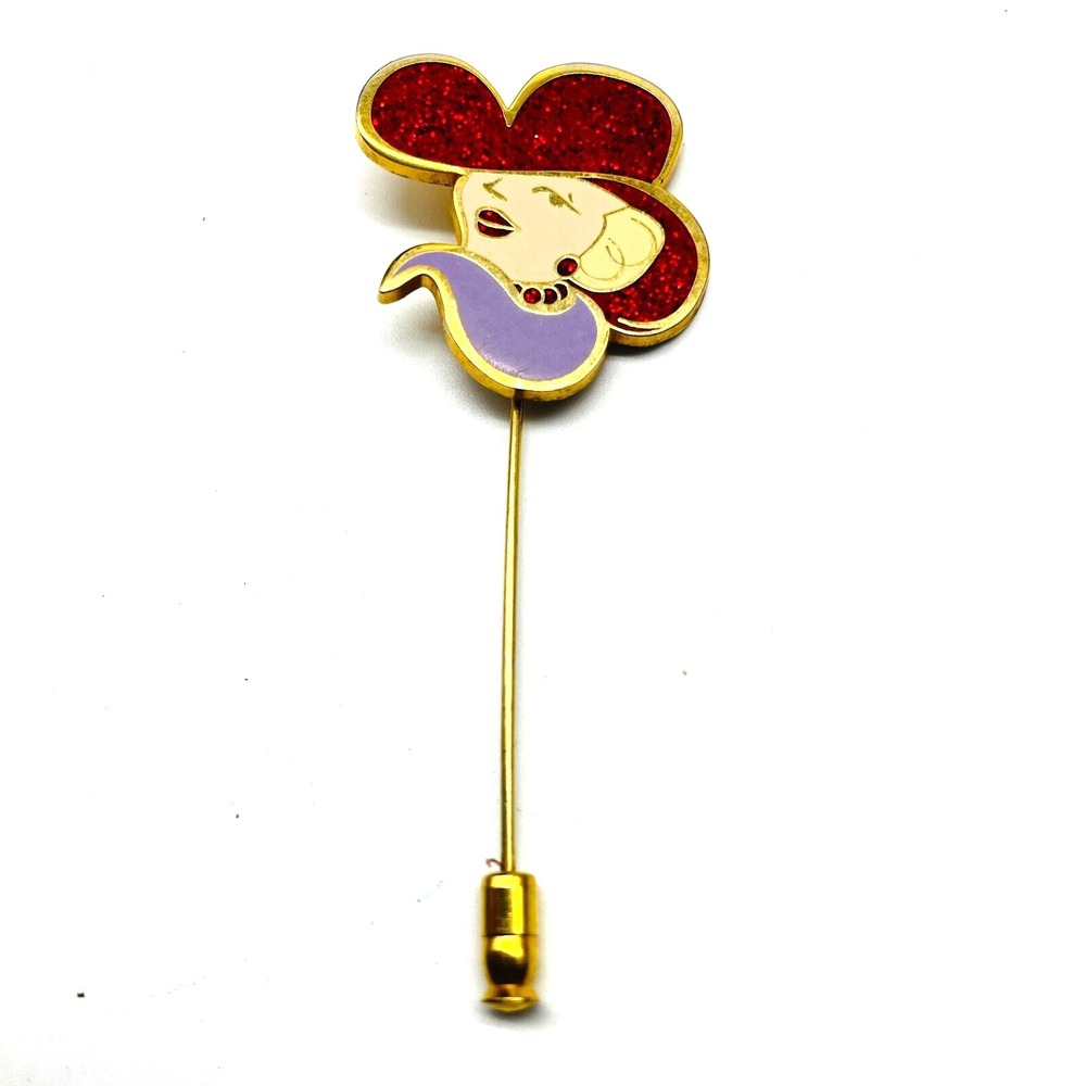 Vintage Red Hat Society Stick Pin Gold Tone Enamel Rhinestone Hat Pin 2004